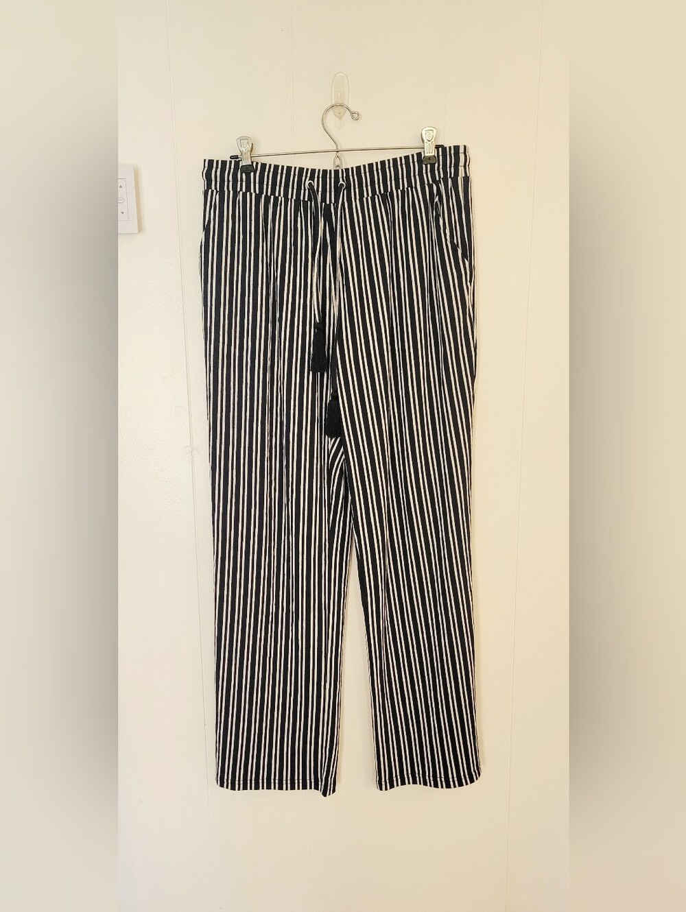 Belle by Kim Gravel Black & White Vertical Stripe Drawstring Pants